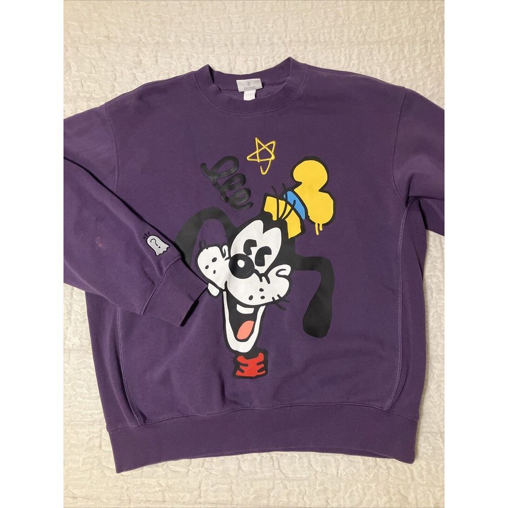 Disney 100 H&M Trevor Andrew Goofy Sweatshirt‎ Purple Mens Medium Graffiti Art